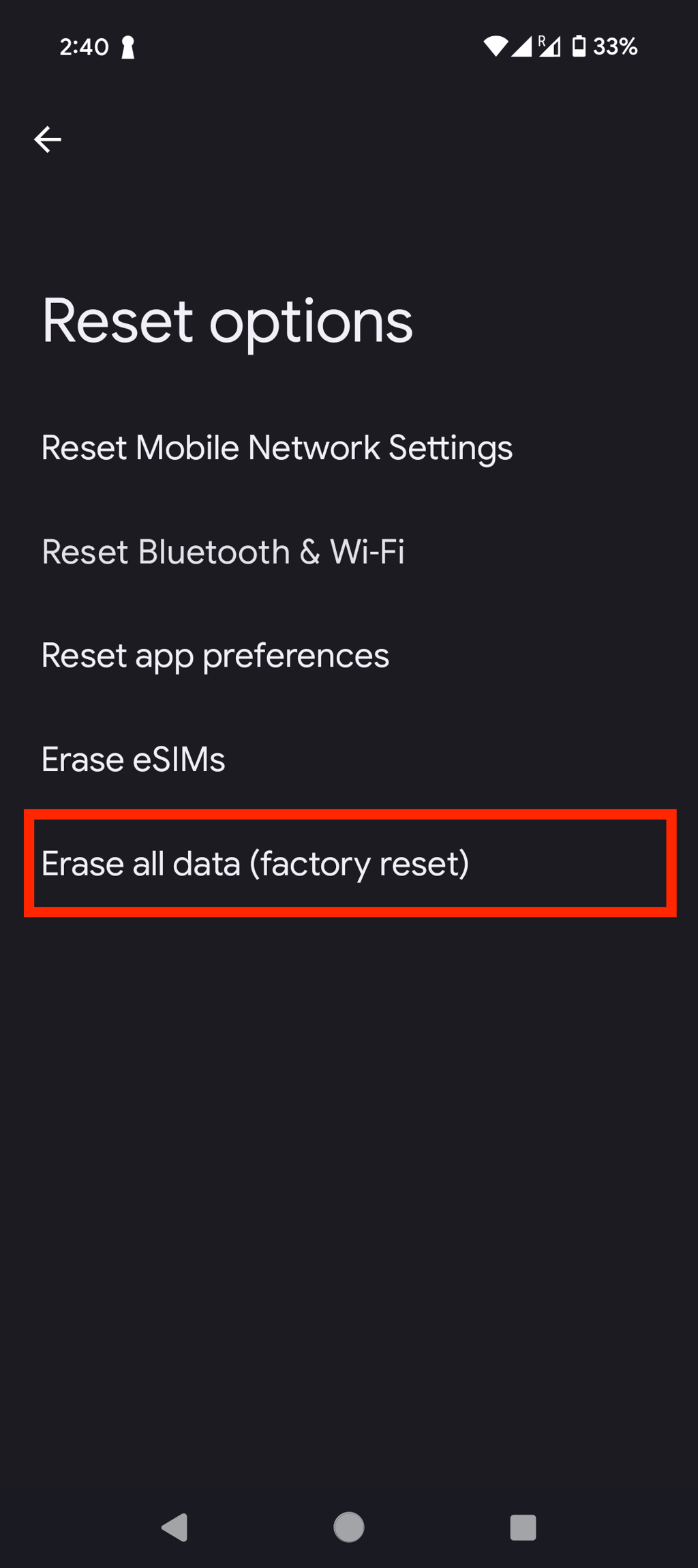 android factory settings erase all data 2