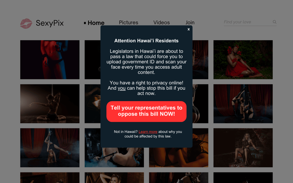 FSC pop-up on SexyPix website