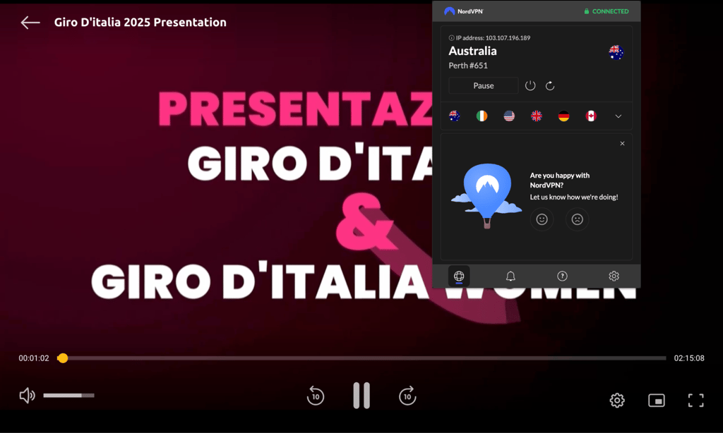 Giro d'Italia verbunden mit NordVPN
