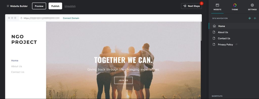 godaddy ngo website example