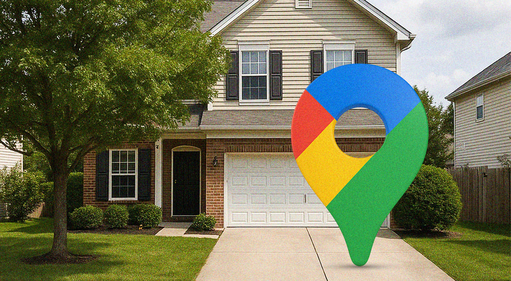 google maps logo in front of a private home