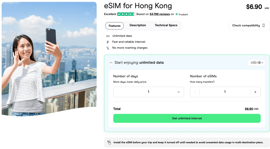 Holafly eSIM Hong Kong pricing