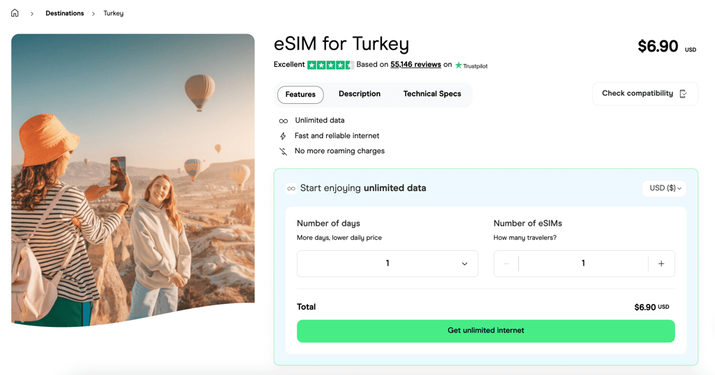 Holafly eSIM for Turkey plans and pricing