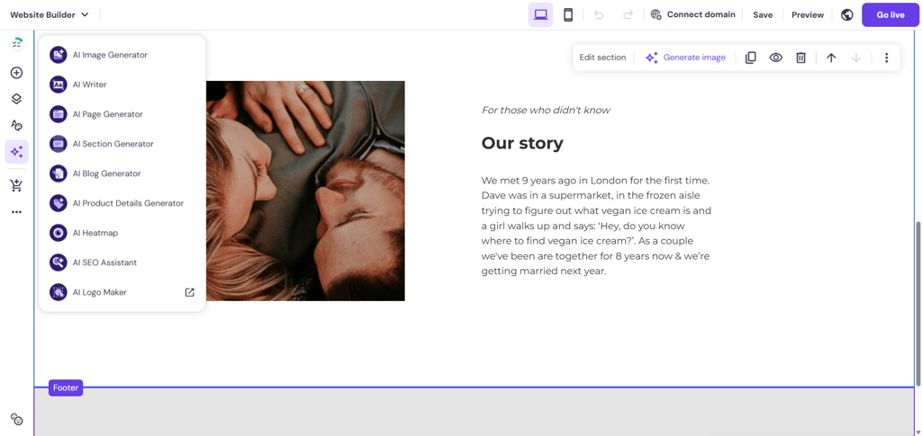 Hostinger Website Builder wedding website