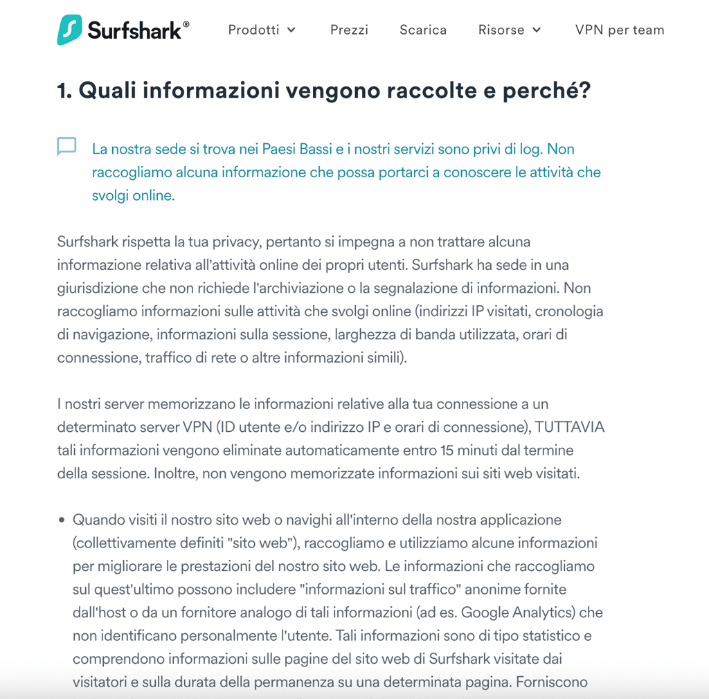 Surfshark privacy policy IT