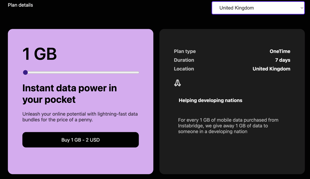 Instabridge eSIM for United Kingdom plans and pricing