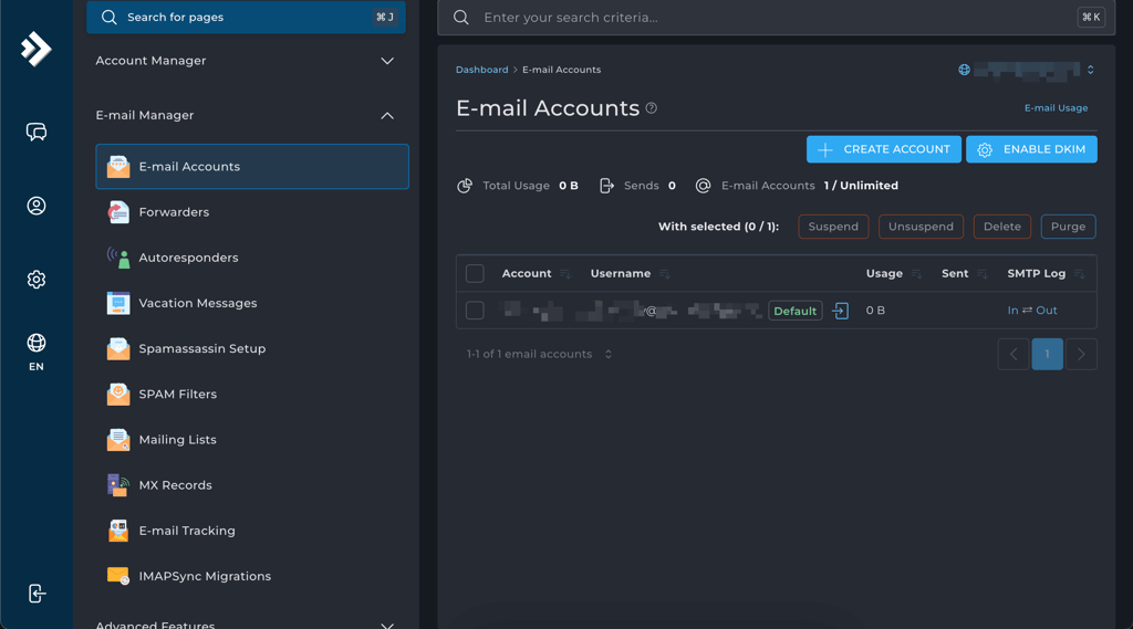 Emails in InterServer DirectAdmin