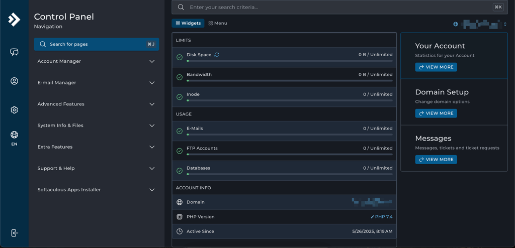 InterServer DirectAdmin control panel