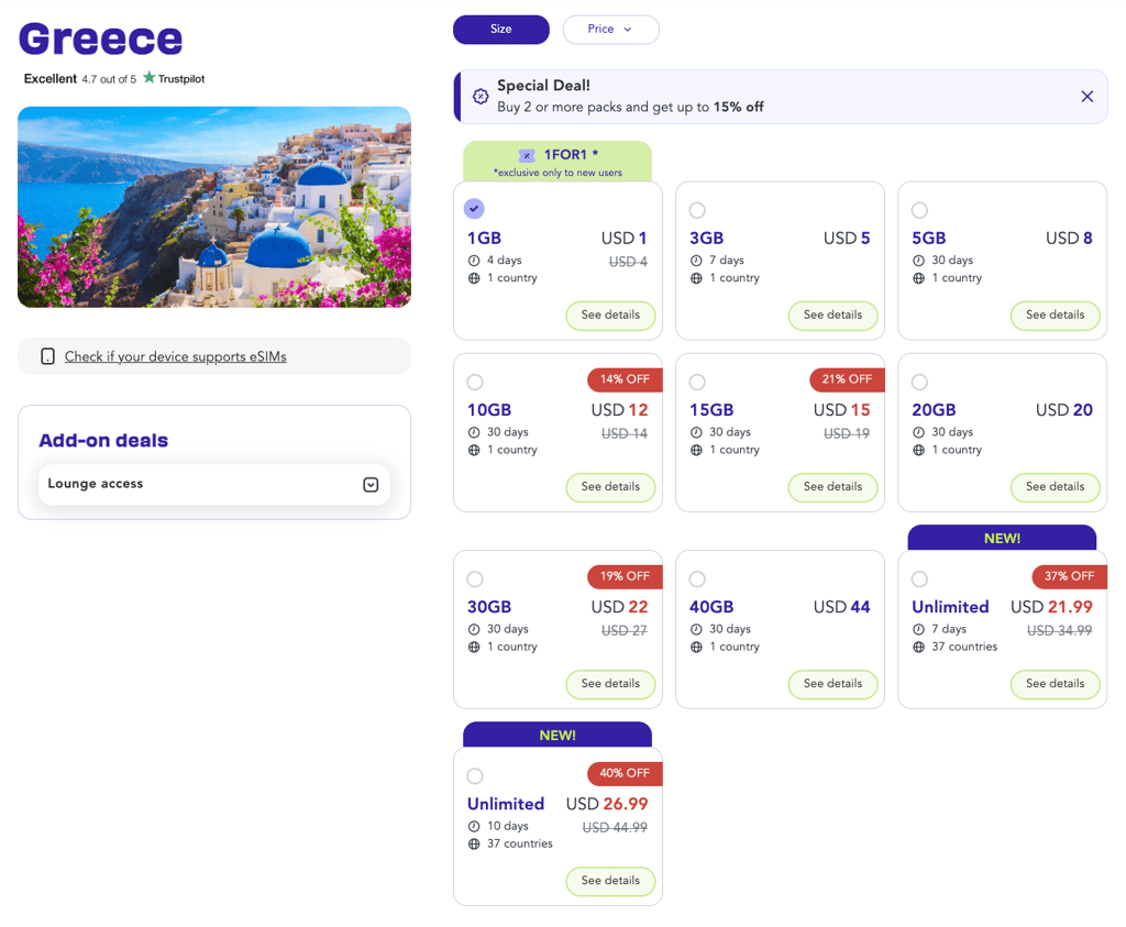 Jetpack’s eSIM data plans for Greece