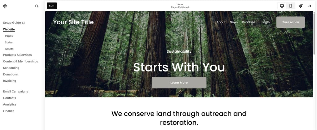 land restoration site on squarespace
