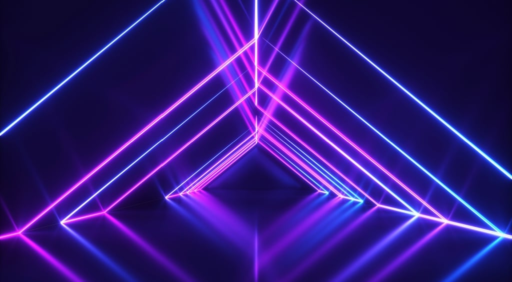 blue and purple laser beams form triangles