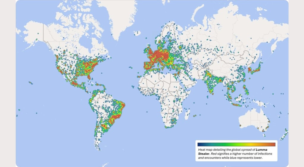 LummaC2 heat map of infected Windows computers