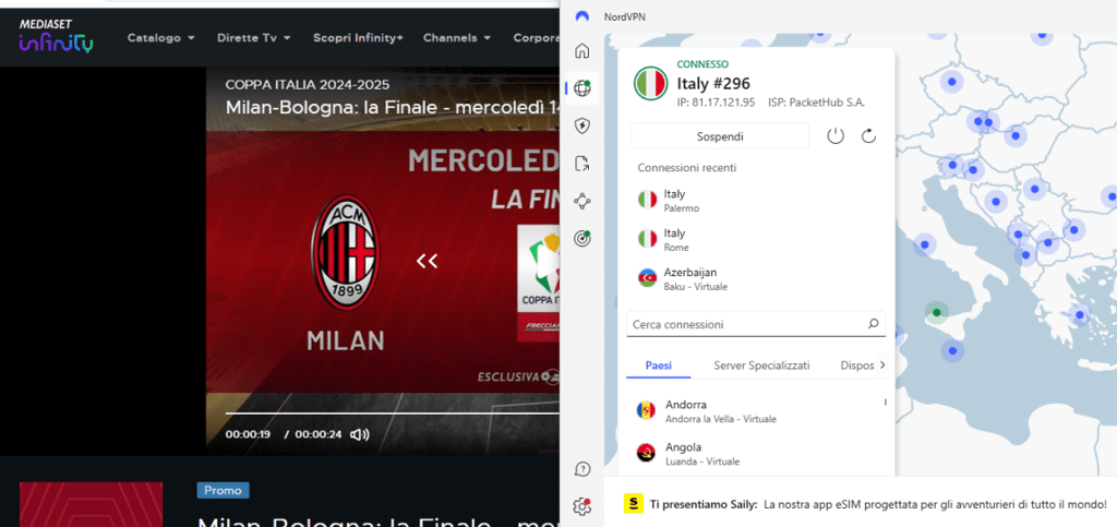 mediaset infinity nordvpn