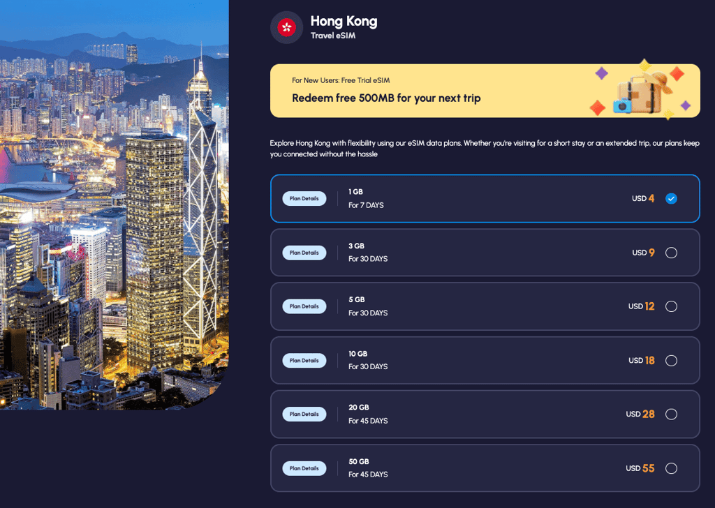 Nomad eSIM Hong Kong pricing