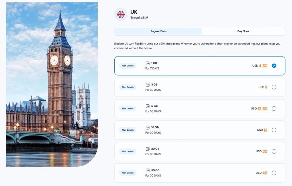 Nomad eSIM for United Kingdom plans and pricing