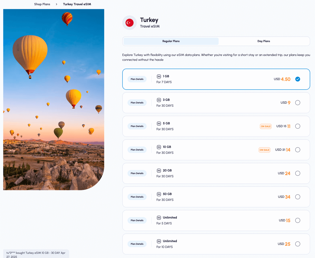 Nomad eSIM for Turkey plans and pricing