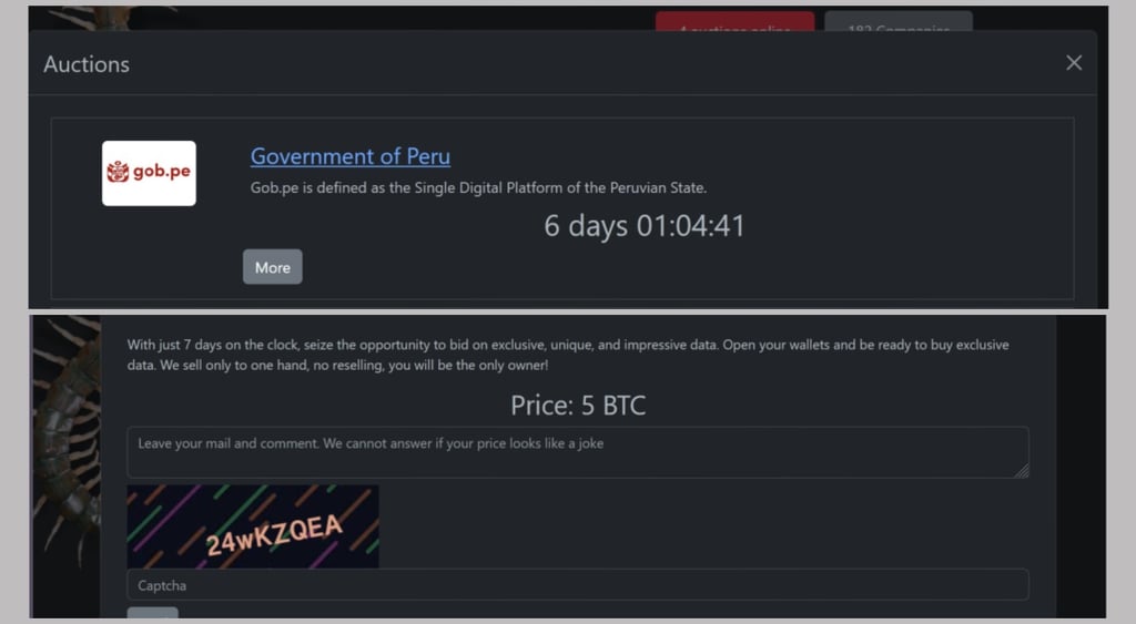 Peru ransomware attack Rhysida leak site 1