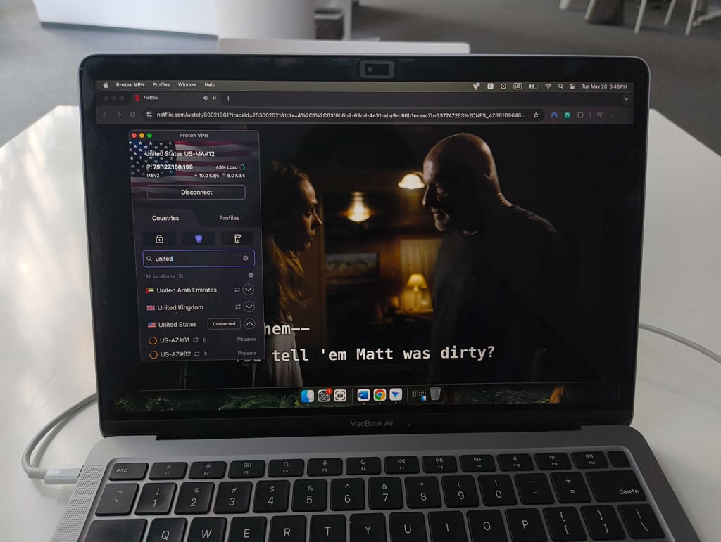 Proton VPN enabled when watching Netflix