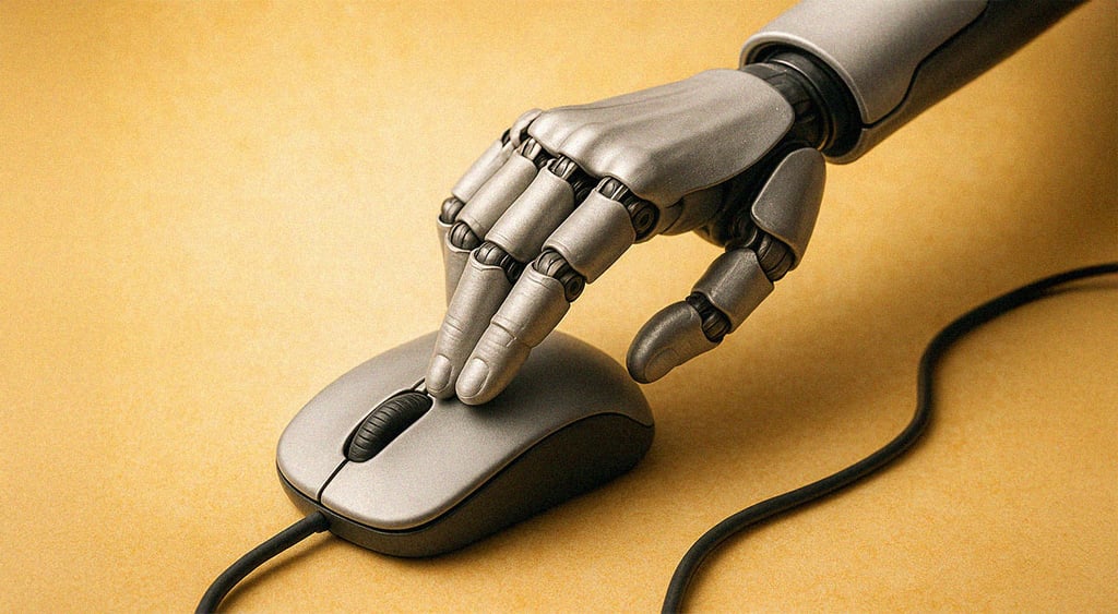 a robot hand clicking a mouse