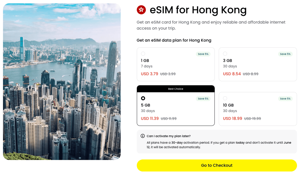 Saily eSIM Hong Kong pricing
