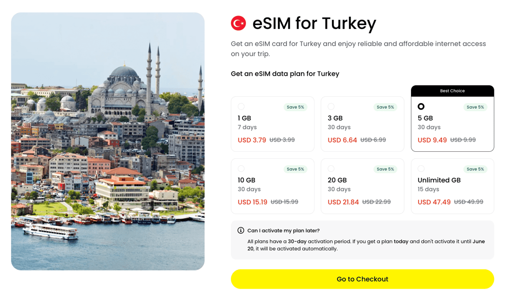 Saily eSIM for Turkey plans and pricing