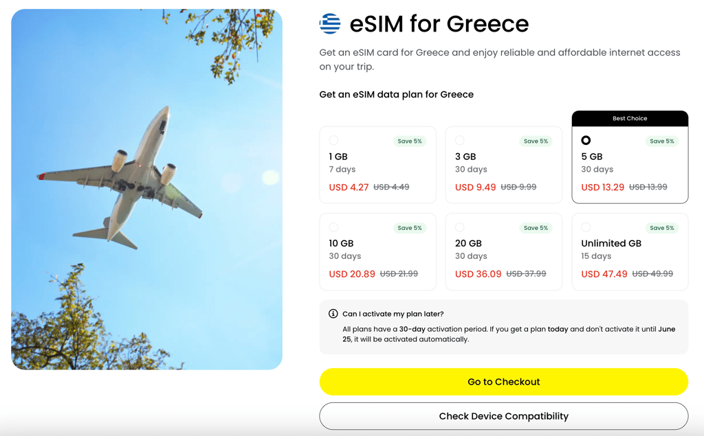 Saily’s eSIM data plans for Greece