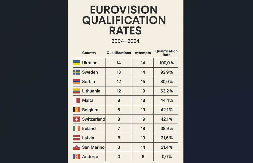 A table showing Eurovision form.