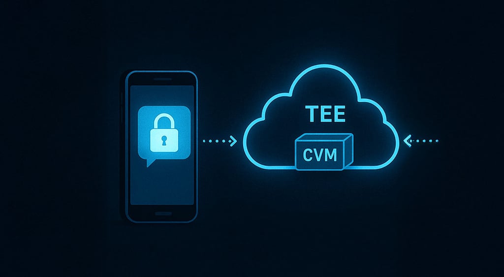phone sending a locked message to a secure cloud TEE with CVM