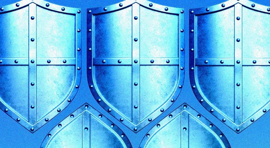 blue and silver shields