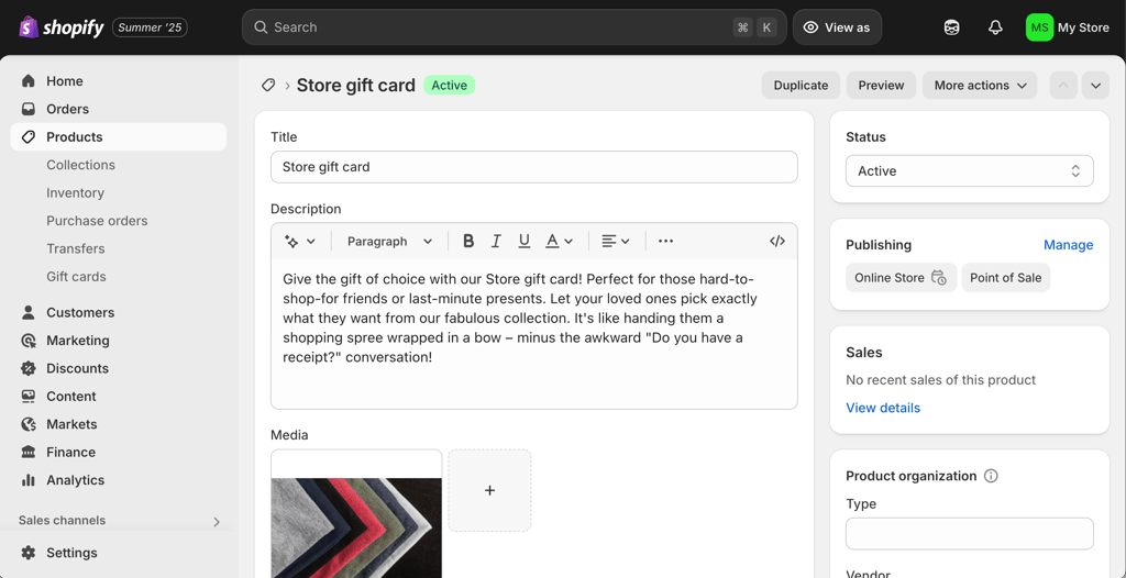 shopify gift cards
