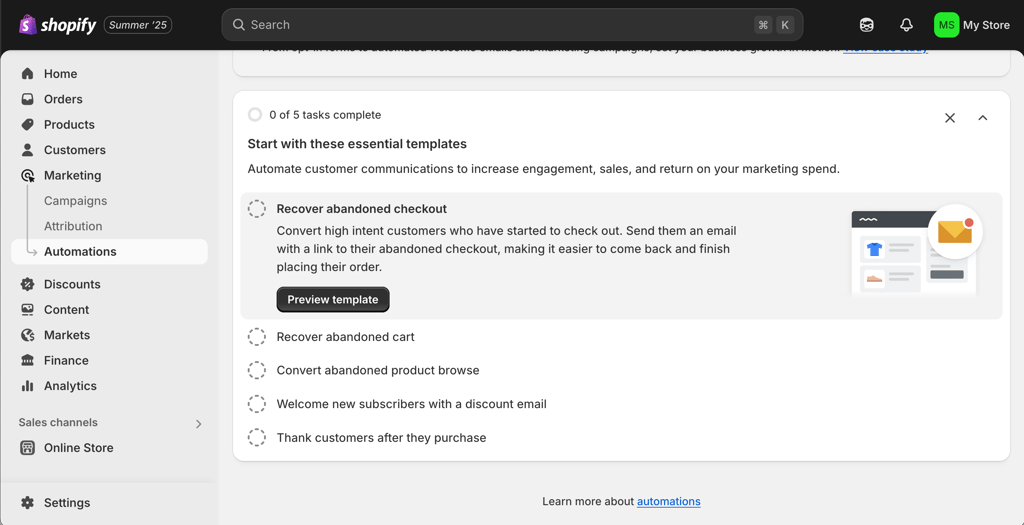 shopify marketing tab