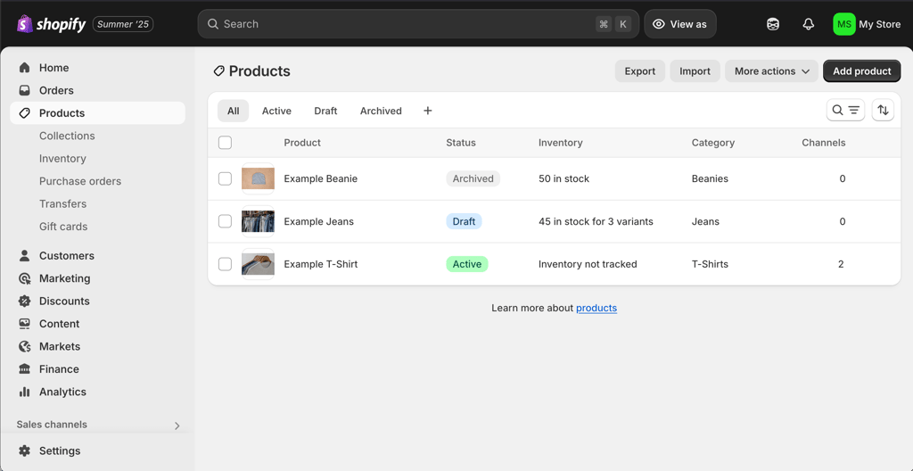 shopify products tab