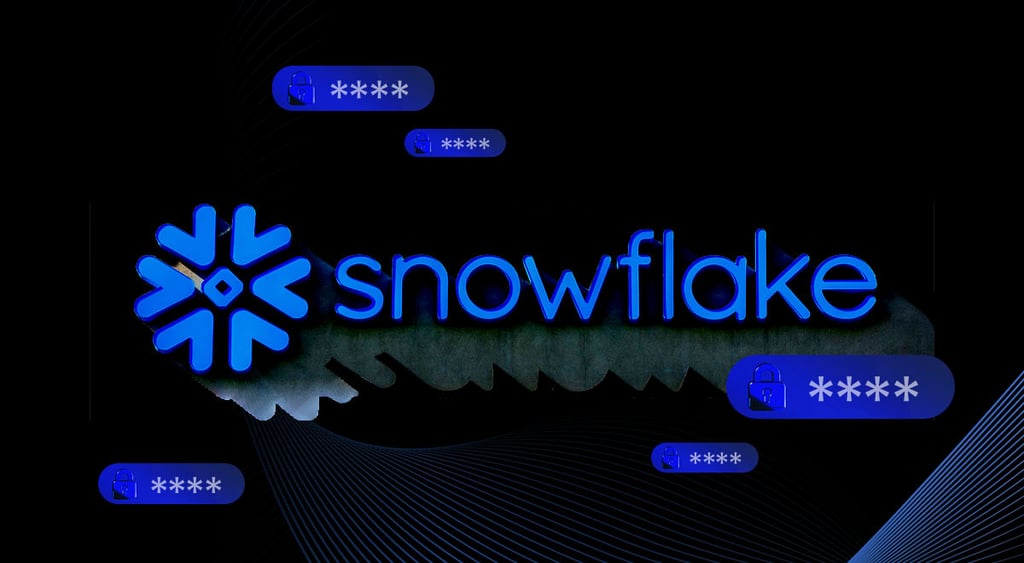 Snowflake logo with security locks and passwords