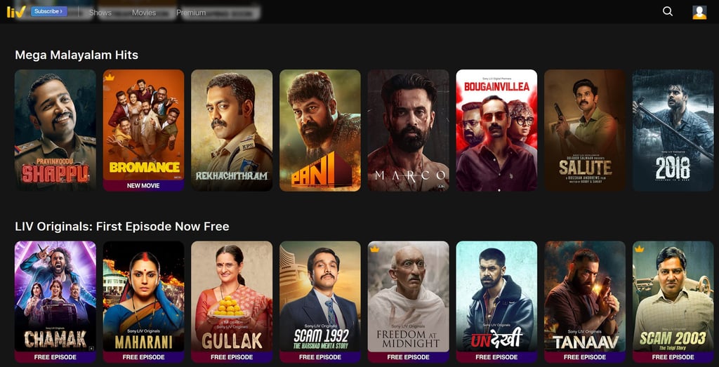 Content on SonyLIV dashboard new