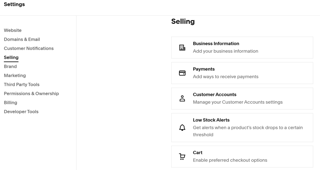 Squarespace tools for selling