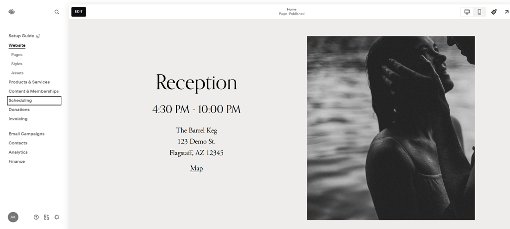Squarespace wedding site example