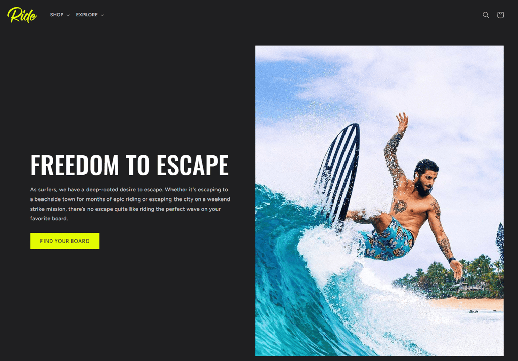 surfer focused site built with shopify