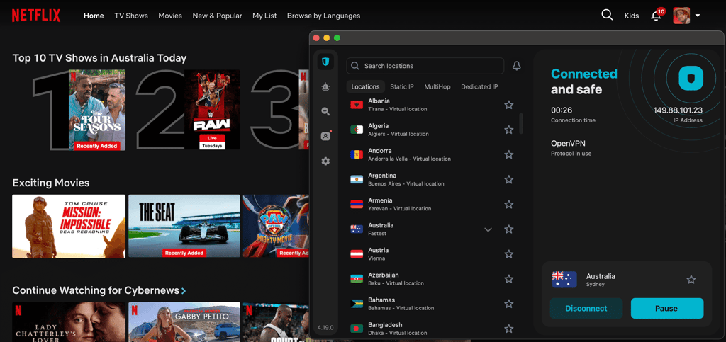 Surfshark streaming on Netflix