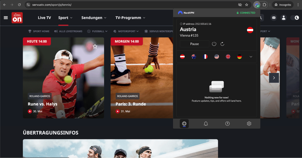 Tennis schauen mit NordVPN