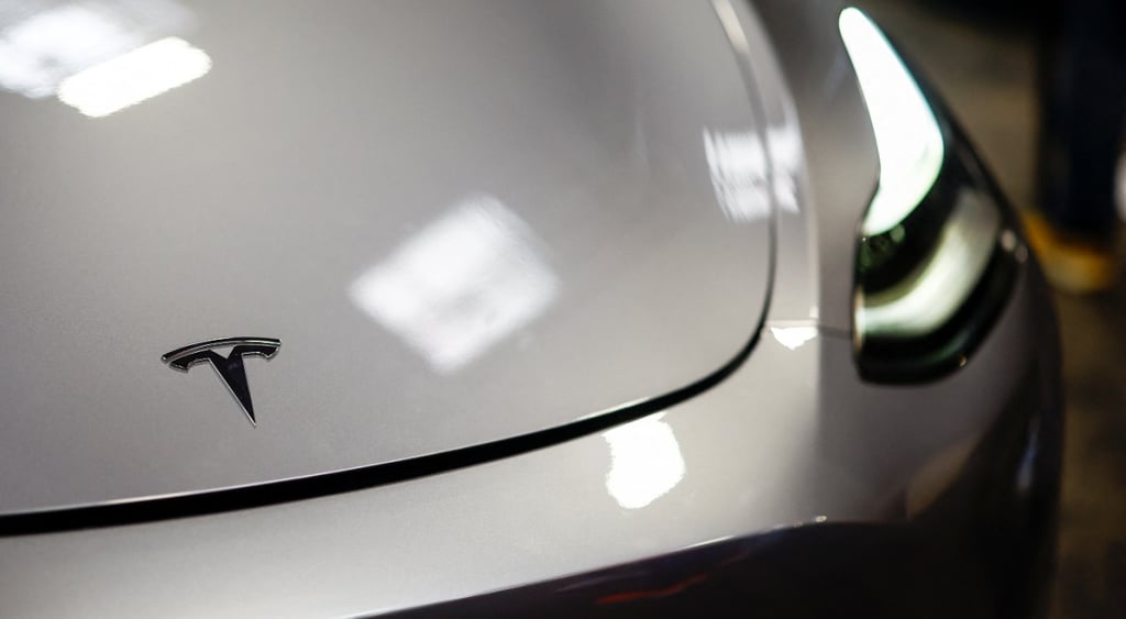 Silver tesla car hood
