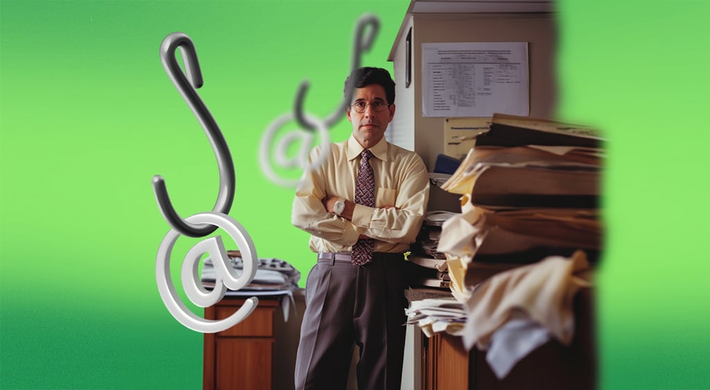 lawyer with hooks and boxes of documents