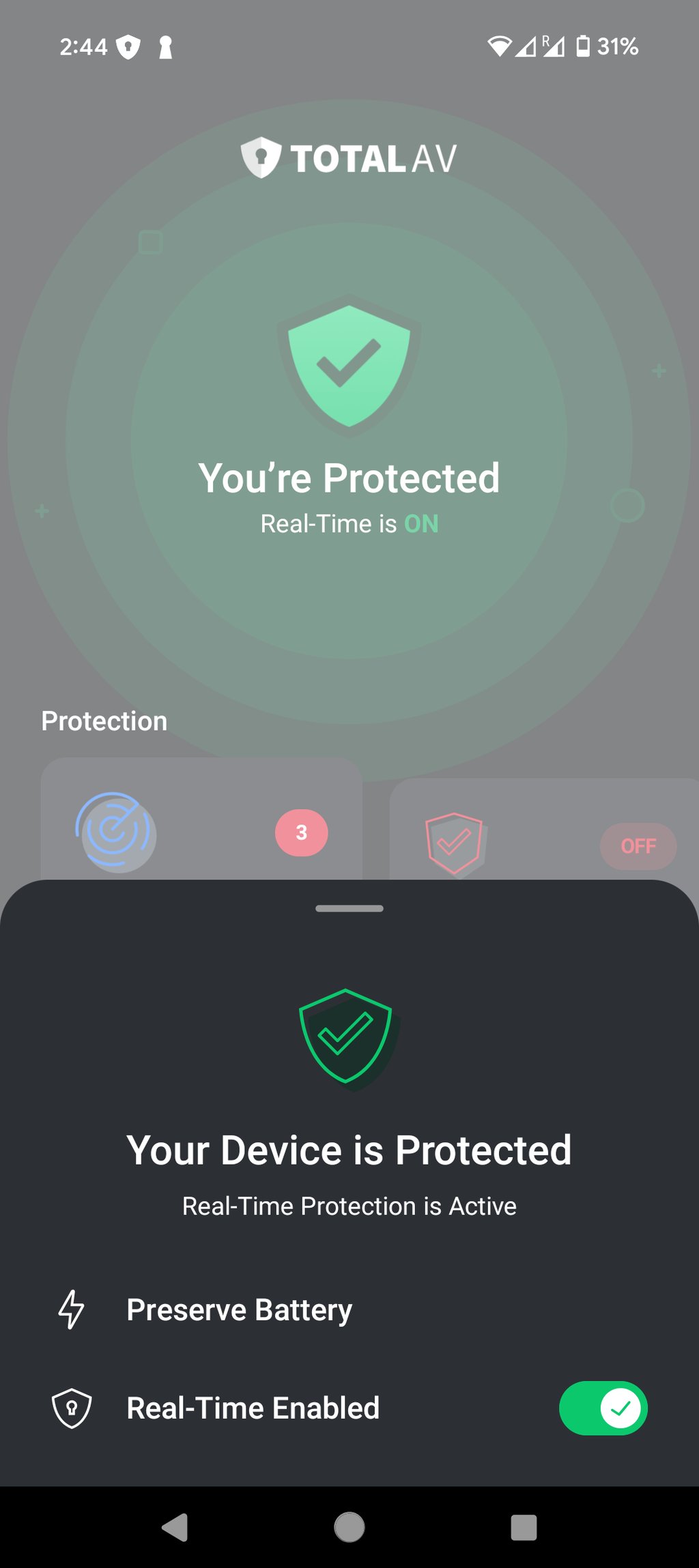 enable real time protecion on totalav android 2