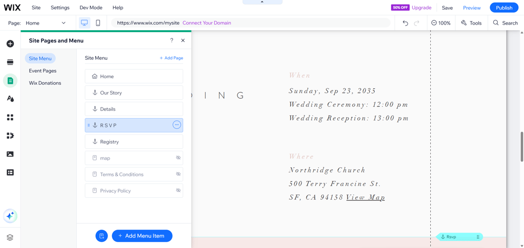Wix RSVP functionality