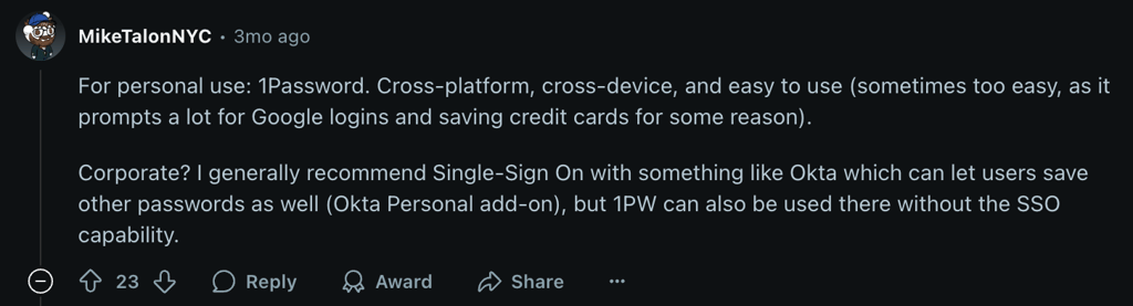 1password reddit comment mike