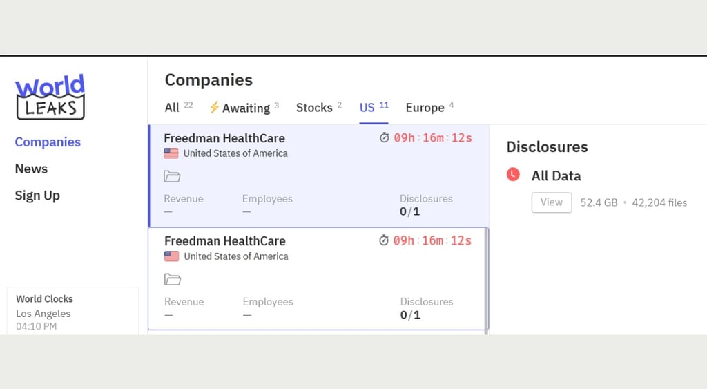 World Leaks victim page - Freedman Healthcare