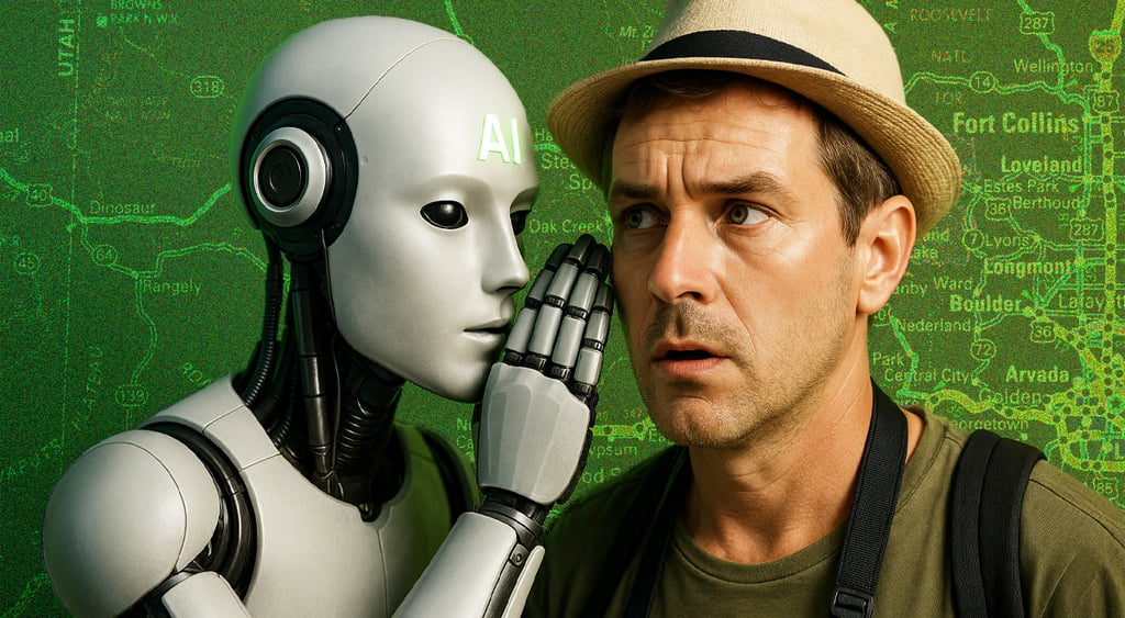 An AI bot whispering to a traveller.