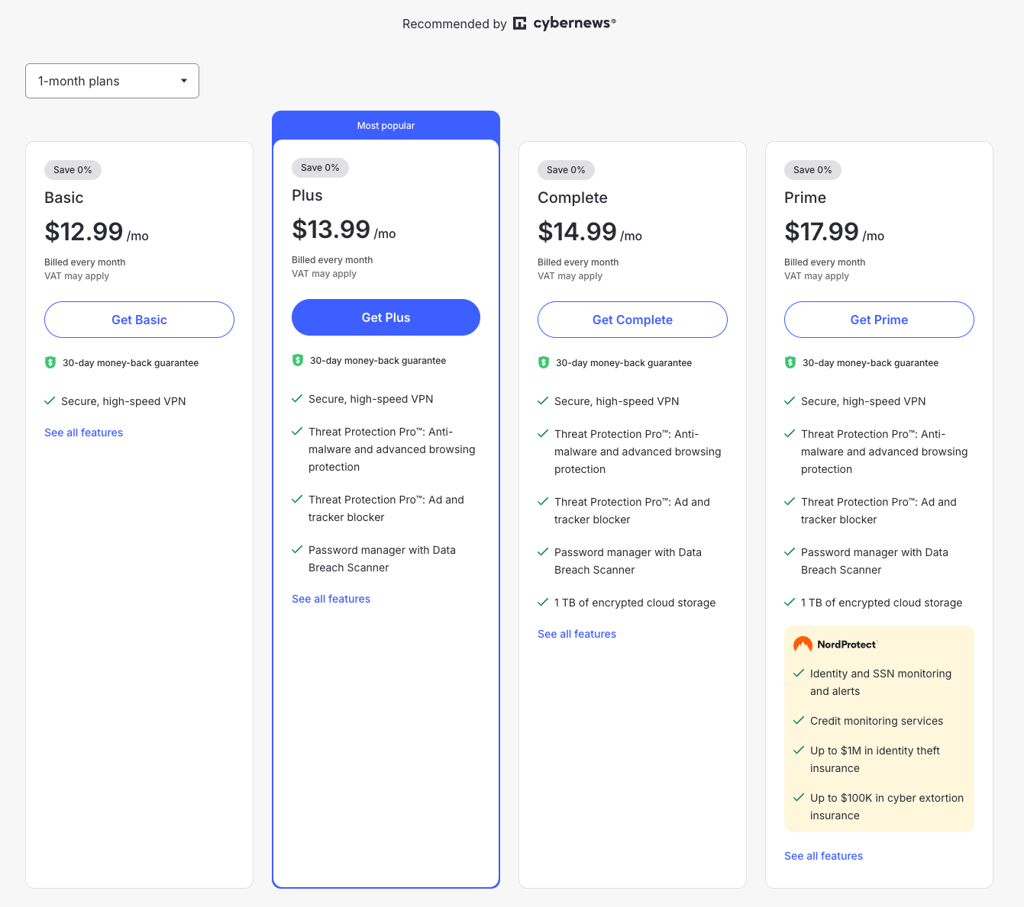NordVPN monthly prices