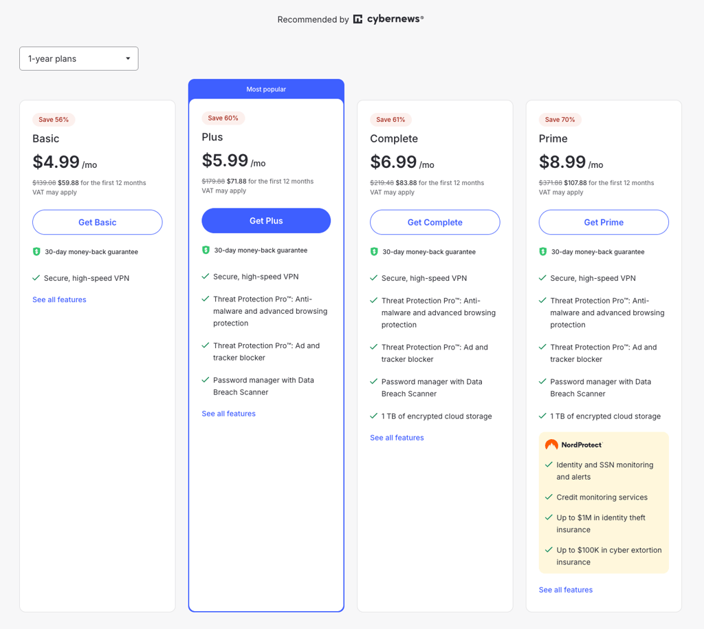 NordVPN prices 1 year June