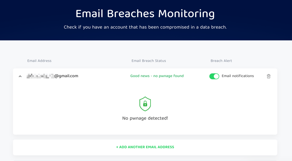 PIA Identity Guard monitoring for email breaches