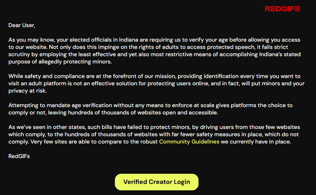 Redgifs blocked in Indiana